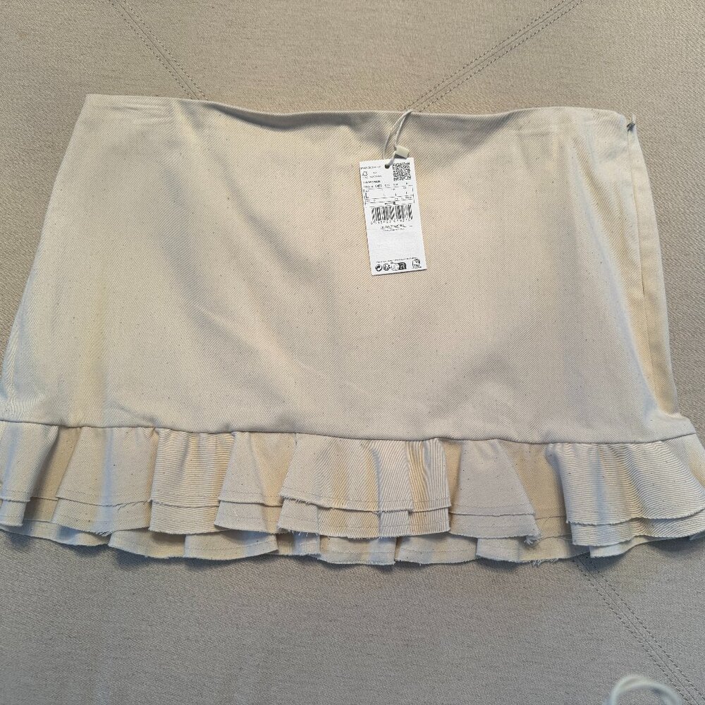 Mango Ruffled 100% Cotton Mini-Skirt - SZ L